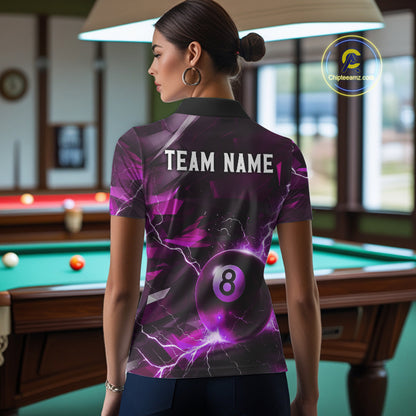 Purple 8 Ball Pool Thunder Lightning Billiard Shirt For Women Custom Billiard League Team Jerseys TDM4374