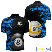 Load image into Gallery viewer, Blue Flaming 8 Ball &amp; 9 Ball Billiard Shirt For Men Custom Pool Team Jersey Polo &amp; 1/4 Zip TDM4377