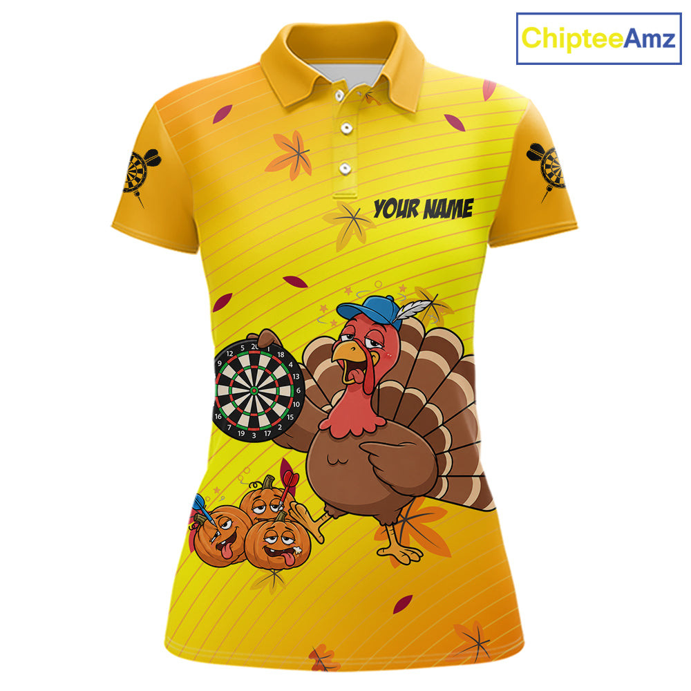 Yellow Funny Drunk Turkey Darts Shirts For Women Custom Thanksgiving Darts Team Jersey, Darts Gifts TDM7273