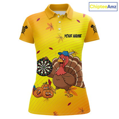 Yellow Funny Drunk Turkey Darts Shirts For Women Custom Thanksgiving Darts Team Jersey, Darts Gifts TDM7273