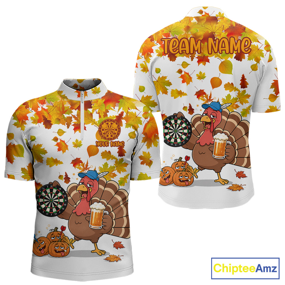 Funny Drunk Turkey Autumn Darts Shirts For Men Custom Thanksgiving Darts Team Jersey, Darts Gifts TDM7274