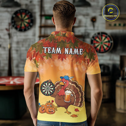 Custom Orange Funny Drunk Turkey Autumn Darts Shirts For Men, Thanksgiving Darts Jersey Darts Gifts TDM7278