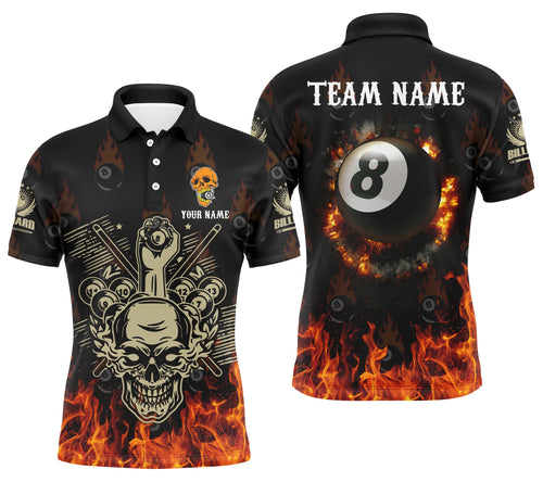 Personalized Billiard Skull 8 Ball Pool Fire Polo Shirts For Men Custom Ball 8 Billiard Shirts TDM0130