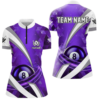 Customized Lightning Purple 8 Ball Pool Women Billiard Polo & 1/4 Zip Shirts, Billiard Team Jerseys TDM2520