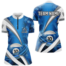 Load image into Gallery viewer, Custom Lightning Blue 10 Ball Pool Women Polo &amp; 1/4 Zip Billiard Shirts, 10 Ball Billiard Team Jersey TDM2522
