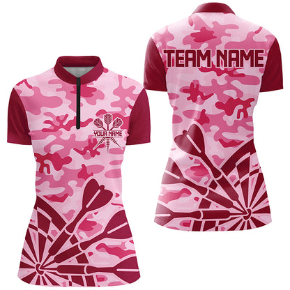 Pink Jerseys Camo Darts Polo & Quarter-Zip Shirts For Women Custom Darts Shirts Uniform For Team TDM2528