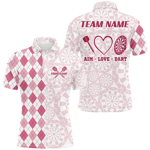 Aim Love Darts Custom Pink Argyle Men Darts Polo & 1/4 Shirts, Funny Darts Shirts Darts Team Jersey TDM2529