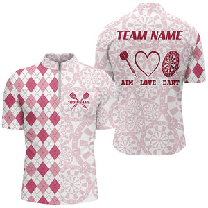 Aim Love Darts Custom Pink Argyle Men Darts Polo & 1/4 Shirts, Funny Darts Shirts Darts Team Jersey TDM2529