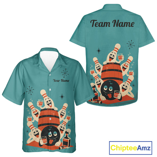 Custom Retro Funny Drunk Bowling Hawaiian Shirt, Drinking Bowling Team Jersey Bowling Button-Up Shirt TDM7568