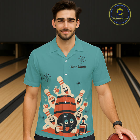 Custom Retro Funny Drunk Bowling Hawaiian Shirt, Drinking Bowling Team Jersey Bowling Button-Up Shirt TDM7568