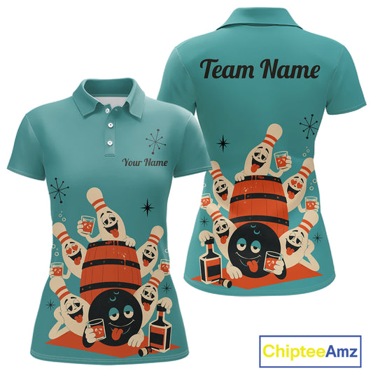 Custom Retro Funny Drunk Bowling Shirts For Women, Personalized Drinking Bowling Team Jersey TDM7568