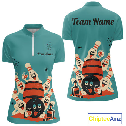 Custom Retro Funny Drunk Bowling Shirts For Women, Personalized Drinking Bowling Team Jersey TDM7568