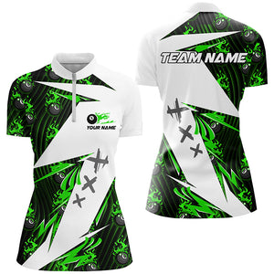 Green Billiard 8 Ball Flame Pattern Custom Pool Shirts For Women, Billiard Tournament Team Jerseys TDM2773