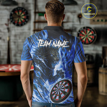 Load image into Gallery viewer, Blue Flaming Wolf Dartboard Jersey For Men Custom Darts League Team Shirt Polo &amp; Quarter Zip TDM5023