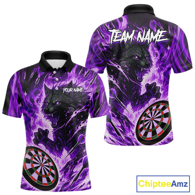 Purple Flaming Wolf Dartboard Jersey For Men Custom Darts League Team Shirt Polo & Quarter Zip TDM5024