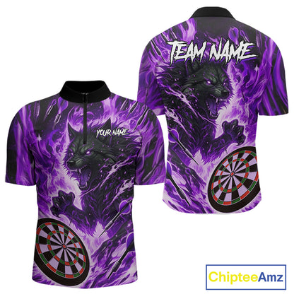 Purple Flaming Wolf Dartboard Jersey For Men Custom Darts League Team Shirt Polo & Quarter Zip TDM5024