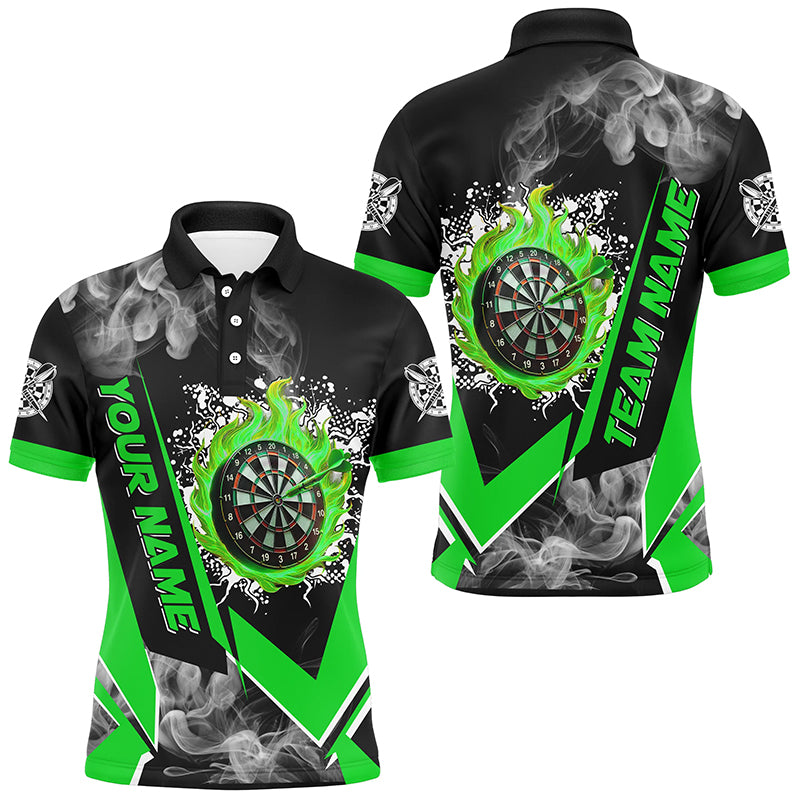 Personalized Dartboard Fire Flame Smoke Custom Dart Shirts For Men, Darts Team Jerseys | Green TDM3009