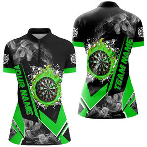 Personalized Dartboard Fire Flame Smoke Custom Dart Shirts For Women, Darts Team Jerseys | Green TDM3009