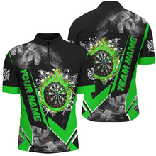 Load image into Gallery viewer, Personalized Dartboard Fire Flame Smoke Custom Dart Shirts For Men, Darts Team Jerseys | Green TDM3009