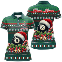 Load image into Gallery viewer, Funny Green Christmas Santa Hat 8 Ball Pool Billiard Shirts For Women Custom Xmas Billiard Jerseys TDM3012