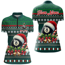 Load image into Gallery viewer, Funny Green Christmas Santa Hat 8 Ball Pool Billiard Shirts For Women Custom Xmas Billiard Jerseys TDM3012