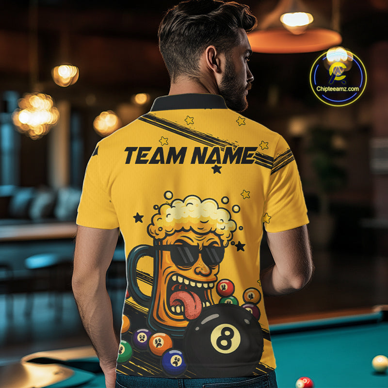 Personalized Yellow Black Funny Beer 8 Ball Billiard Shirt For Men Custom Pool Team Jersey TDM5236