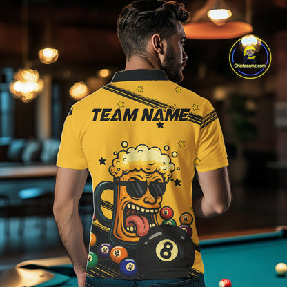 Personalized Yellow Black Funny Beer 8 Ball Billiard Shirt For Men Custom Pool Team Jersey TDM5236