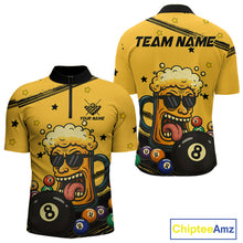 Load image into Gallery viewer, Personalized Yellow Black Funny Beer 8 Ball Billiard Shirt For Men Custom Pool Team Jersey TDM5236