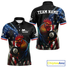 Load image into Gallery viewer, American Flag Rooster 8 Ball Men Billiard Polo &amp; 1/4 Zip Custom Patriotic Team Billiard Jersey TDM5238