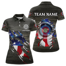 Load image into Gallery viewer, Personalized Grey Grunge USA Flag Archery Shirts For Women, American Patriotic Archery Team Jerseys TDM3243