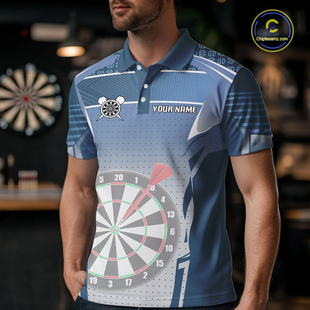 Blue Dartboard Lights Custom Darts Polo & Quarter Zip For Men, Personalized 3D Darts Team Jersey TDM5497