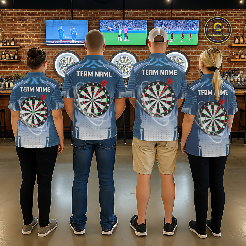 Blue Dartboard Lights Custom Darts Polo & Quarter Zip For Women, Personalized 3D Darts Team Jersey TDM5497