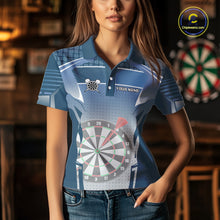 Load image into Gallery viewer, Blue Dartboard Lights Custom Darts Polo &amp; Quarter Zip For Women, Personalized 3D Darts Team Jersey TDM5497