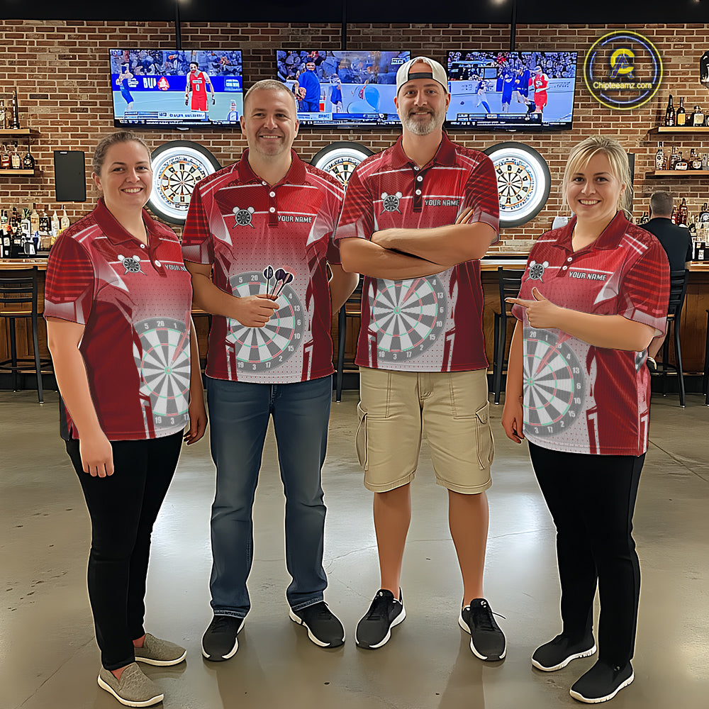 Red Dartboard Lights Custom Darts Polo & Quarter Zip For Women, Personalized 3D Darts Team Jersey TDM5498
