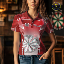 Load image into Gallery viewer, Red Dartboard Lights Custom Darts Polo &amp; Quarter Zip For Women, Personalized 3D Darts Team Jersey TDM5498