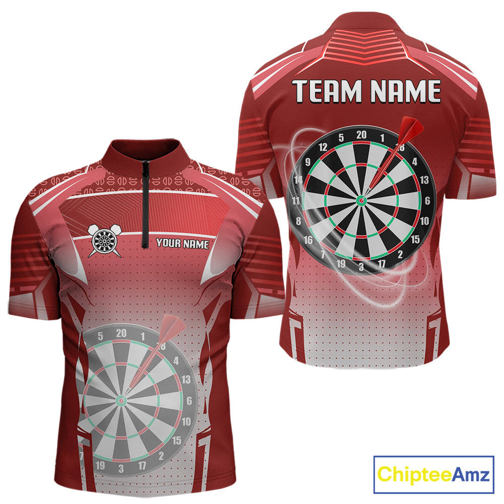 Red Dartboard Lights Custom Darts Polo & Quarter Zip For Men, Personalized 3D Darts Team Jersey TDM5498