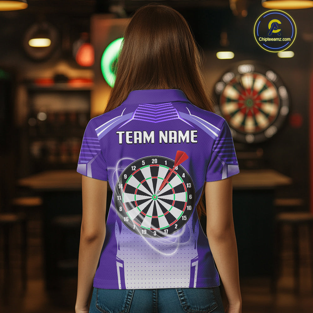 Purple Dartboard Lights Custom Darts Polo & Quarter Zip For Women, Personalized 3D Darts Team Jersey TDM5499