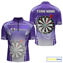 Load image into Gallery viewer, Purple Dartboard Lights Custom Darts Polo &amp; Quarter Zip For Men, Personalized 3D Darts Team Jersey TDM5499