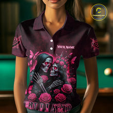 Load image into Gallery viewer, Customized Skeleton And Roses Gothic Romance Billiard Shirt For Women, Valentine 8 Ball Pool Jersey TDM5749