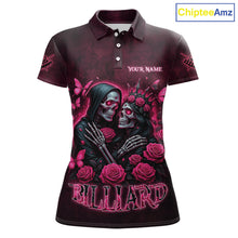 Load image into Gallery viewer, Customized Skeleton And Roses Gothic Romance Billiard Shirt For Women, Valentine 8 Ball Pool Jersey TDM5749
