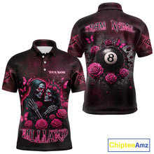 Load image into Gallery viewer, Customized Skeleton And Roses Gothic Romance Billiard Shirt For Men, Valentine 8 Ball Pool Jersey TDM5749