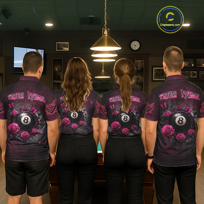 Customized Skeleton And Roses Gothic Romance Billiard Shirt For Men, Valentine 8 Ball Pool Jersey TDM5749