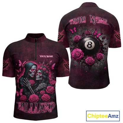 Customized Skeleton And Roses Gothic Romance Billiard Shirt For Men, Valentine 8 Ball Pool Jersey TDM5749