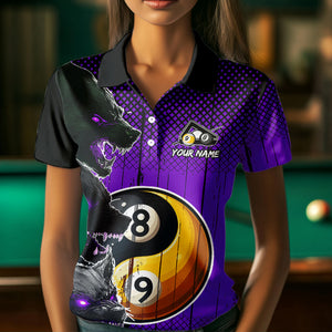 Funny Ying And Yang Eyes Of Wolf Billiard Shirts For Women Custom 8 & 9 Ball Billiard Jerseys |Purple TDM3598