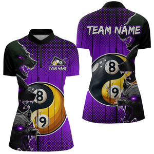 Funny Ying And Yang Eyes Of Wolf Billiard Shirts For Women Custom 8 & 9 Ball Billiard Jerseys |Purple TDM3598