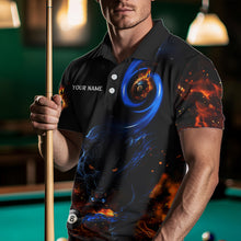 Load image into Gallery viewer, Personalized Orange And Blue Flaming 3D Panther Billiard Shirts For Men, Cool Team Billiard Jerseys TDM3599
