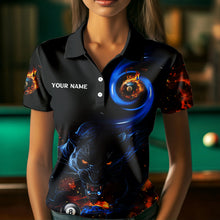 Load image into Gallery viewer, Personalized Orange And Blue Flaming 3D Panther Billiard Shirts For Women, Cool Team Billiard Jerseys TDM3599