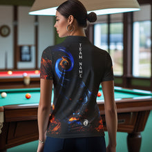 Load image into Gallery viewer, Personalized Orange And Blue Flaming 3D Panther Billiard Shirts For Women, Cool Team Billiard Jerseys TDM3599