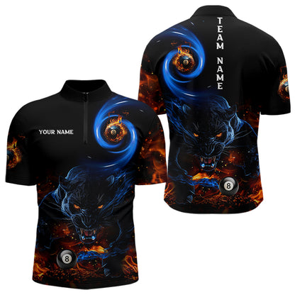 Personalized Orange And Blue Flaming 3D Panther Billiard Shirts For Men, Cool Team Billiard Jerseys TDM3599