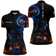 Load image into Gallery viewer, Personalized Orange And Blue Flaming 3D Panther Billiard Shirts For Women, Cool Team Billiard Jerseys TDM3599
